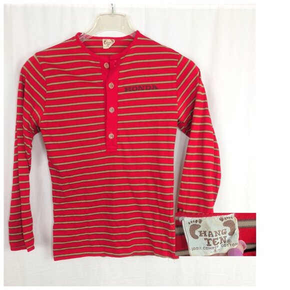 Vintage Hang Ten Honda Shirt Small Red Striped Henley - Picture 1 of 8